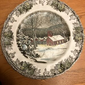 Johnson Brothers Vintage Snowy Village Scene Plate 11 in set